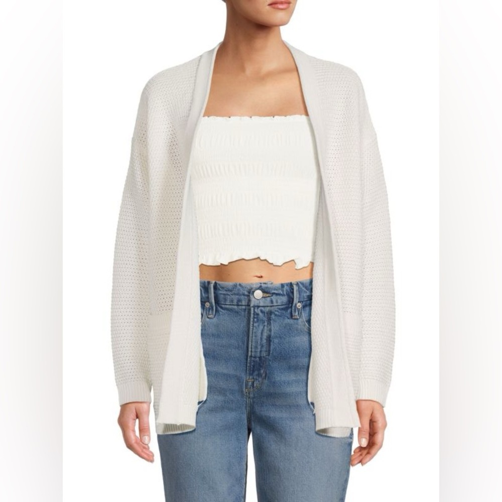 marine layer white catalina open front knit cardigan